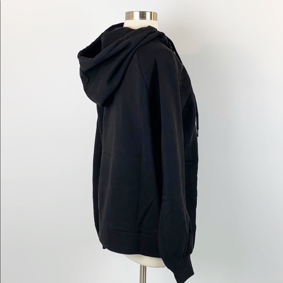 Women's Side Tie Hoodie Black Sweatshirt w/Pocket - Picture 6 of 9